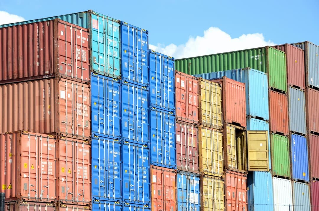 Cargo containers at a trade port